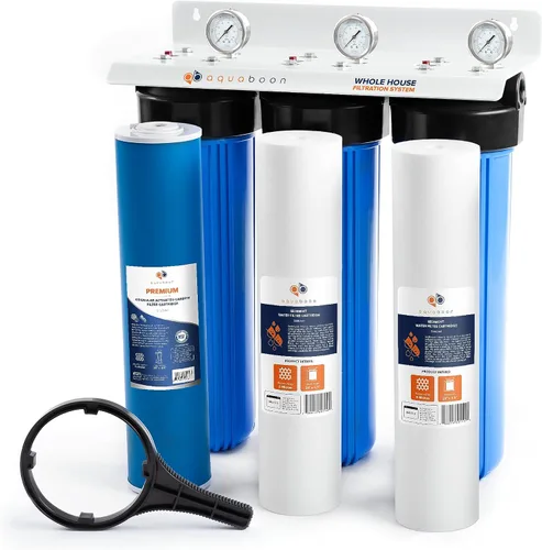 Vista 14 de Aquaboon Sistema de filtro de agua de 3 etapas para toda la casa, filtros de polipropileno y sedimentos para heridas de cuerda para agua de pozo