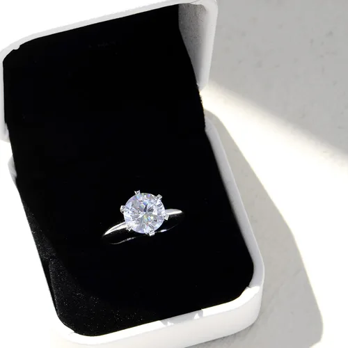 Vista 6 de 3 Ct CZ Solitaire - Anillo de compromiso de plata de ley y chapado en oro blanco - Talla 4-9 - Anillos de aniversario
