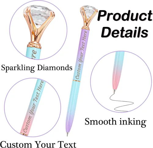 Vista 2 de 12 bolígrafos de diamante con bolígrafo personalizado de cristal a granel grabados personalizados con nombre bolígrafo de tinta negra para boda