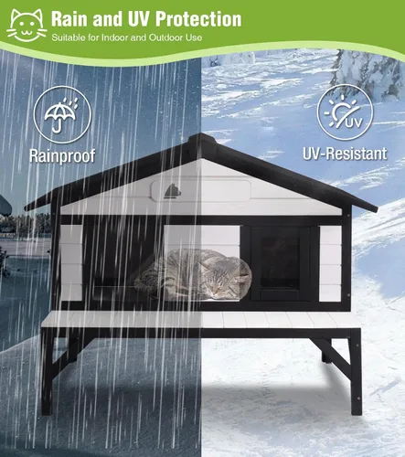 Vista 4 de GUTINNEEN Casa climatizada para gatos para exteriores, casa para gatos al aire libre aislada con manta de calefacción eléctrica, cables resistentes