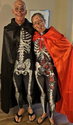 Vista 6 de UQJE Disfraz de esqueleto de Halloween para mujer, overol elástico con estampado, traje de cosplay