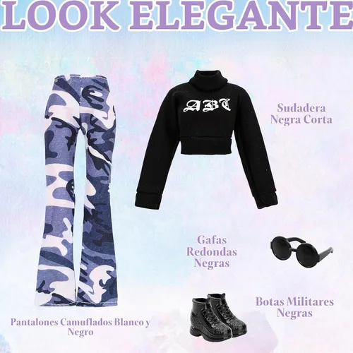 Vista 5 de 5 elegantes trajes de muñeca y 10 accesorios para muñecas de 11.5 pulgadas Negro