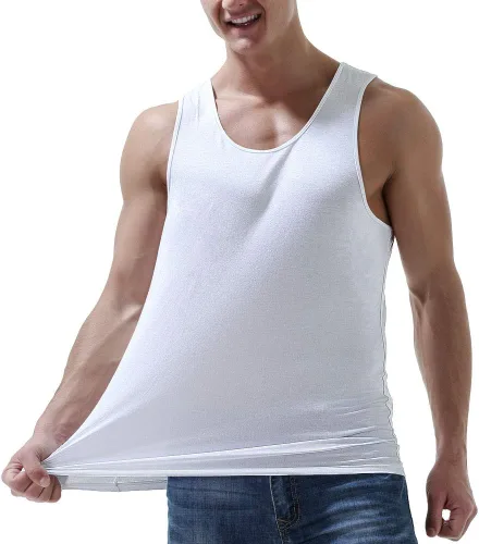 Vista 2 de Camisetas sin mangas para hombre, paquete de 3 unidades, cuello redondo, modal, cómoda, suave, paquete múltiple