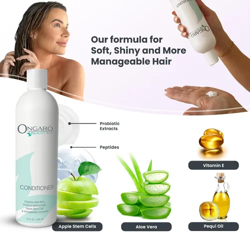 Vista 2 de Ongaro Beauty Acondicionador orgánico para el cabello para hombres y mujeres, acondicionador hidratante hidratante con aloe vera, vitamina E