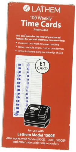 Vista 2 de Lathem Time Universal Time Card, White, 100 per Pack (E100), 4 x 9