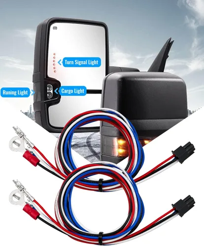 Vista 3 de Arnés de cableado para espejos de remolque Compatible con Chevy Silverado GMC Sierra 1500 2500HD 2014-2018, luces de marcha atrás y señal de giro, 2