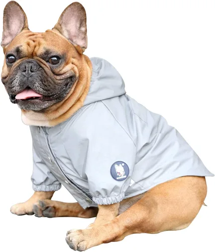 Vista 7 de iChoue Abrigos para clima frío para perro, impermeables, impermeables, ligeras, cortavientos, con capucha, para bullodg francés, inglés, pitbull