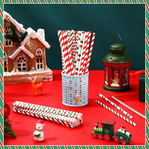 Vista 4 de Uiifan 48 popotes de Navidad de plástico para beber Navidad de 9 pulgadas, 4 estilos, popotes reutilizables para vacaciones, cumpleaños, bodas