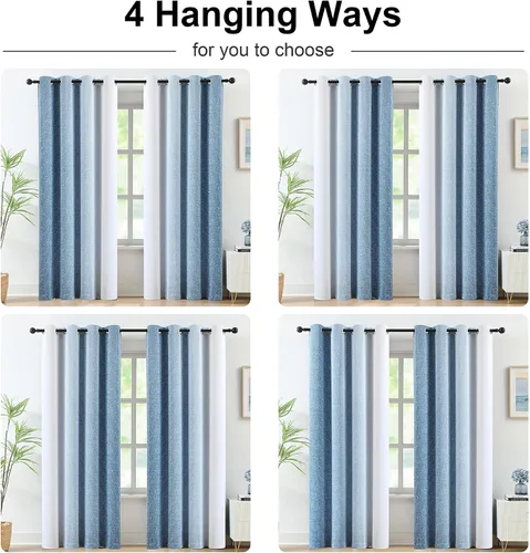 Vista 6 de Cortinas Completamente Opacas Azul Degradado de 63 pulgadas de Largo para Sala de Estar y Dormitorio, Cortinas con Aislamiento Térmico para Navidad