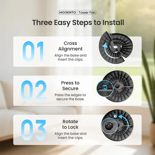 Vista 8 de MORENTO Ventilador de torre inteligente con control remoto, WiFi/aplicación Negro