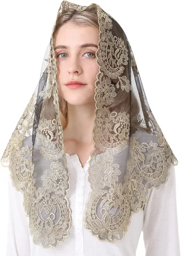Vista 11 de Velo de encaje Mantilla Iglesia Católica Capilla Velo Cabeza Cubrir Misa Latina Negro