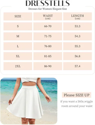 Vista 6 de DRESSTELLS Falda para mujer, minifalda patinadora, versátil, acampanada, básica, elástica, acampanada, casual, plisada