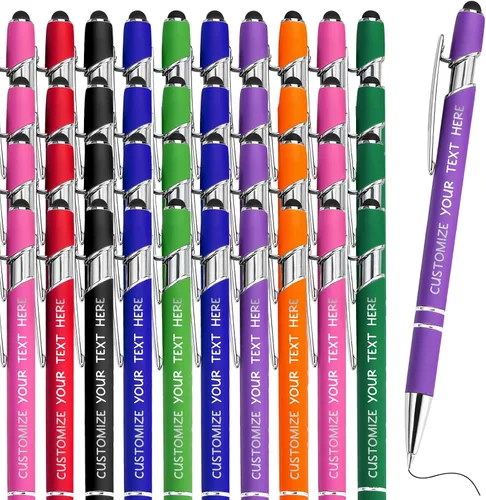 Vista 10 de Hasta 500 bolígrafos personalizados a granel con lápiz capacitivo, grabado, juego de bolígrafos con tu nombre, texto para mujeres de negocios