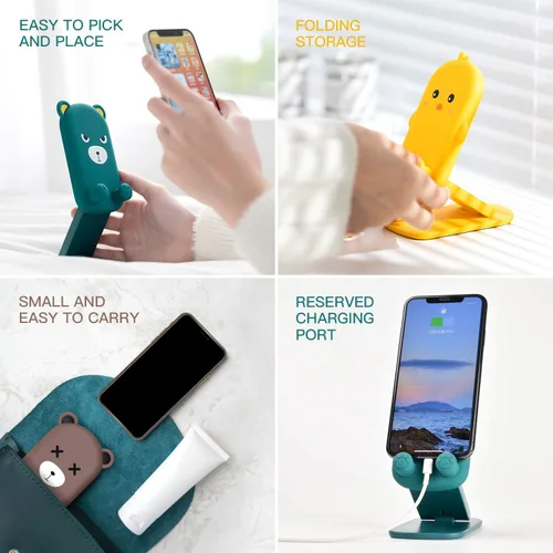 Vista 5 de Lindo soporte plegable y ajustable para teléfono celular, protección de silicona compatible con iPhone 16, 15, 14, 13, 12 Pro Max, iPad, tableta