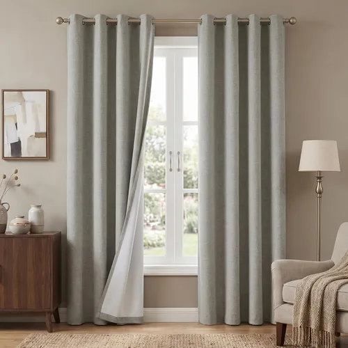 Vista 22 de Cortinas opacas de lino beige Melodieux de 63 pulgadas de largo para dormitorio, sala de estar, 100% cortinas con ojales para bloquear la luz