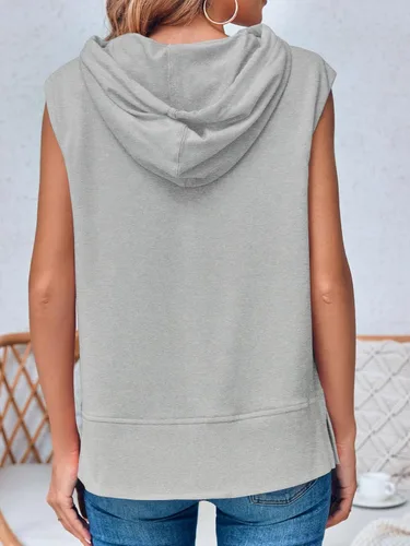 Vista 3 de Fisoew Sudadera sin mangas con capucha para mujer, casual, con cordón lateral, con bolsillos