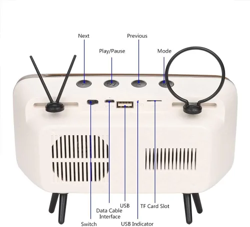 Vista 6 de Ciglow Altavoz Bluetooth, altavoz Bluetooth estéreo retro HD portátil para TV para teléfono móvil de 6 pulgadas (gris)