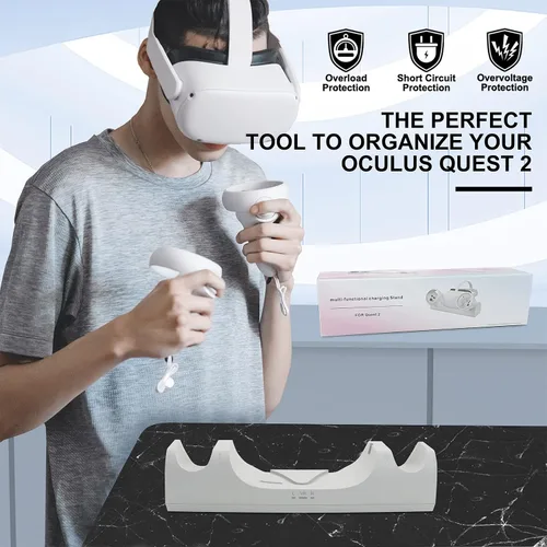 Vista 3 de VR Charger Dock for Quest 2 Accessories, Station Stand for Charging MetaOculus Quest 2 Controller Headset with Elite Strap Attached