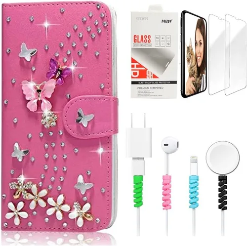 Vista 9 de Bling SSBLDwSPCPSeries-11 - Funda de piel con tapa y protector de pantalla y cable