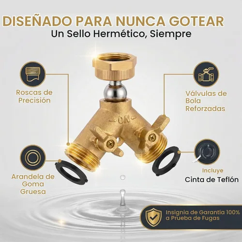 Vista 4 de Morvat - Conector de latón para manguera de jardín (2 vías)