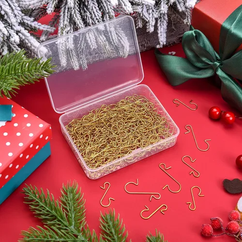Vista 7 de Hotop 200 ganchos dorados para adornos de Navidad, 1.18 pulgadas, 1.57 pulgadas, ganchos de alambre de metal para árbol de Navidad con caja