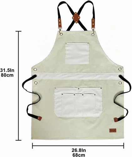Vista 2 de Pelocapa Woodworking Tools Apron for Men Heavy Duty Waterproof Cotton Canvas Apron with 6 Pockets Color crema