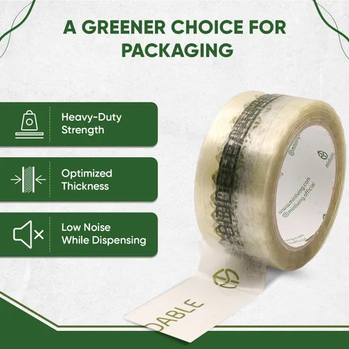 Vista 5 de Cinta de embalaje biodegradable Cinta de embalaje de celulosa a base de plantas Adhesivo multiusos resistente para envío, mudanza, oficina