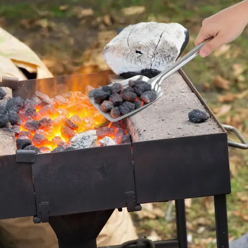 Vista 8 de Veemoon Pala de cenizas para estufa de chimenea, pala con mango largo, ceniza de carbón de hierro forjado para cocina, chimenea y limpieza