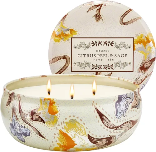 Vista 42 de M&SENSE Velas aromáticas de bayas cítricas, vela grande de lata de soja de 3 mechas, más de 40 horas de tiempo de combustión, cera vegana 100%