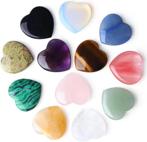 Vista 3 de DUQGUHO Cristales de corazones de 1 pulgada y piedras curativas, gemas de reiki, cristales curativos, cristales de amatista, cristales