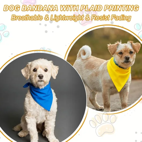 Vista 6 de 2 pañuelos en blanco para perro, bufanda para perro, babero de Amarillo