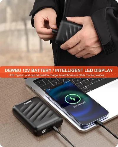 Vista 5 de DEWBU - Chaqueta térmica con batería de 12 V para invierno y exterior, con capa de calor eléctrica