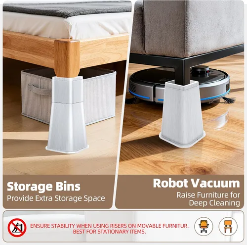 Vista 5 de Elevadores de cama ajustables para muebles, resistentes de 4, 8 o 12 pulgadas, soportes de elevación antideslizantes para camas, sofás, diseño