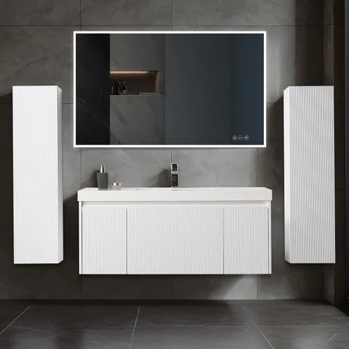 Vista 51 de Blossom Lavabo de baño de 20 pulgadas con tocador, todo en madera montado en la pared, gabinete flotante de baño con tocador con fregadero