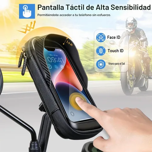 Vista 5 de Soporte de teléfono impermeable para motocicleta, rotación de 360°, espejo retrovisor de motocicleta, soporte para teléfono celular de gran