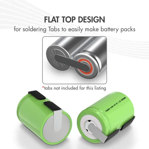 Vista 4 de Tenergy 4/5 SubC 2000mAh NiMH Baterías Recargables, Parte superior plana - Paquete de 25