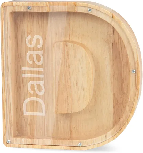 Vista 35 de Alcancía con nombre personalizado, 26 letras láser con texto personalizado, banco de monedas de madera, significado educativo, alcancía con nombre