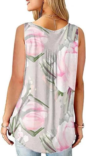 Vista 3 de XPSJBBB Crop Tops for Women Basic Sleeveless Pleated Swing Layer Tank Top Summer Button Henlny Cami Shirt Racerback Blouses