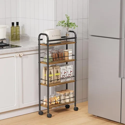 Vista 3 de Asgolion Carrito de almacenamiento delgado, carrito rodante estrecho de 4 niveles con asa, 5.9 pulgadas de profundidad, estante de baño delgado