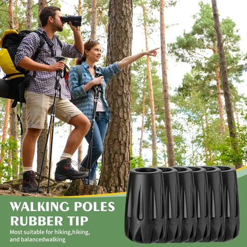 Vista 4 de Juego de 6 puntas de goma para bastones de trekking – Tapas universales antideslizantes para bastones de senderismo con bastones de senderismo