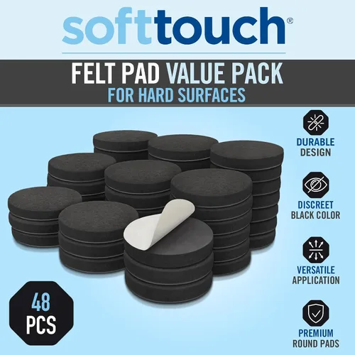 Vista 3 de SOFTTOUCH 4799095N Almohadillas de Fieltro para Muebles de Servicio Pesado de 1 Pulgada para Proteger Pisos de Madera Dura de Arañazos, Negro, 48