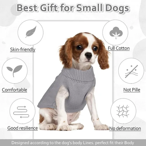 Vista 4 de DENTRUN Suéter para perros pequeños, cachorro de cuello alto para clima frío, ropa clásica de invierno cálida para perro, suéter para perrito