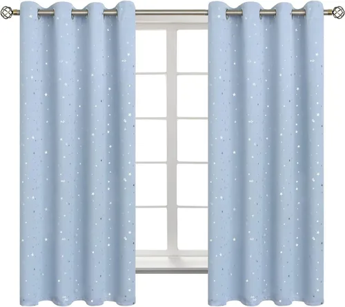 Vista 70 de BGment Cortinas opacas para dormitorio infantil, con aislamiento térmico, con ojales, estampado de estrellas plateadas, cortinas para oscurecer