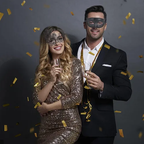 Vista 7 de IETANG Juego de máscaras venecianas de Mardi Gras para parejas con collar y pajarita