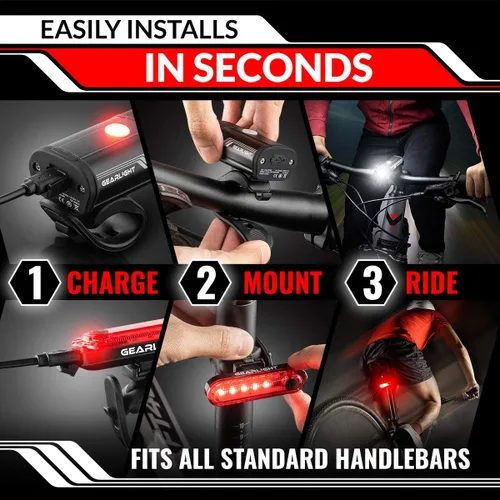 Vista 6 de Bike Lights for Night Riding, USB Rechargeable Front and Back Lights, LED Bicycle Headlight and Tail Light Set, Water Resistant Bike Lights