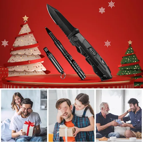 Vista 7 de RoverTac Juego de herramientas multiherramienta para regalo de papá, cuchillo multiherramienta 15 en 1, bolígrafo táctico, silbato en una caja