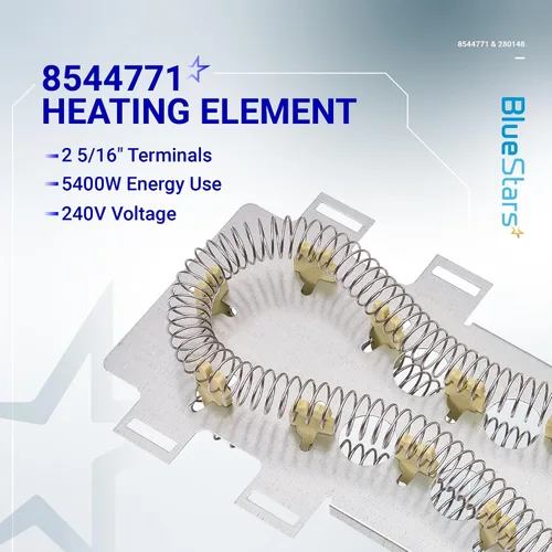 Vista 4 de BlueStars Elemento calefactor de secadora 8544771 y corte térmico 280148 (termostato de límite alto 8557403 y fusible térmico 8318314) - Para