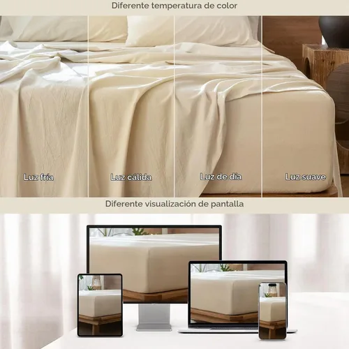 Vista 5 de MooMee Sábana bajera ajustable de solo 100% algodón lavado con textura parecida al lino, transpirable, duradera, suave, cómoda, bolsillo profundo