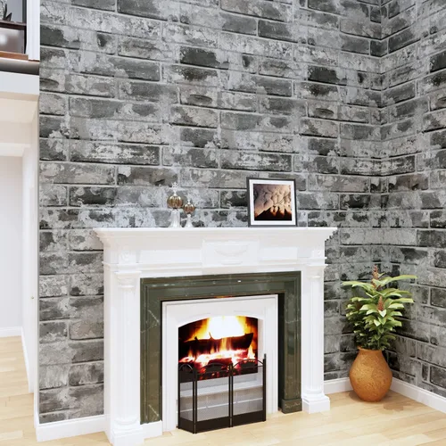 Vista 5 de Wallercity Papel tapiz de ladrillo gris para despegar y pegar, papel tapiz de imitación de abeto para pared, papel tapiz de piedra gruesa, vinilo