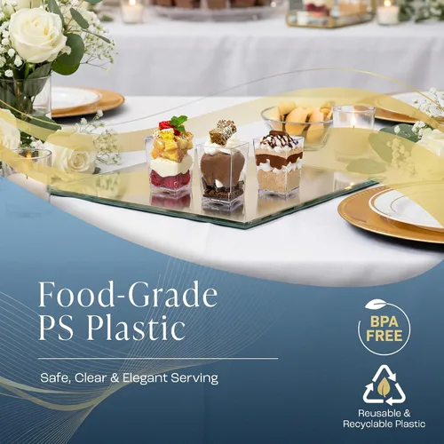 Vista 2 de Paquete de 50 vasos cuadrados pequeños de plástico para postres Hermes de grado profesional reciclable transparente desechable para postres